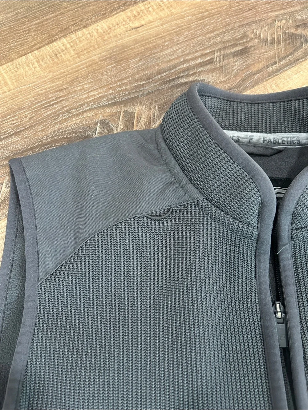 Fabletics men’s gray vest feel good performance, large zip pockets